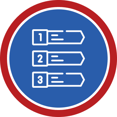 Numbered list icon in blue circle.