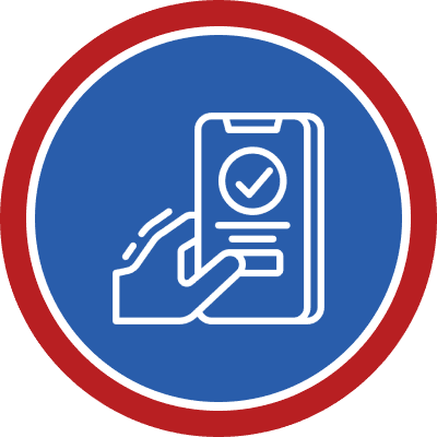 Hand tapping phone screen with checkmark.